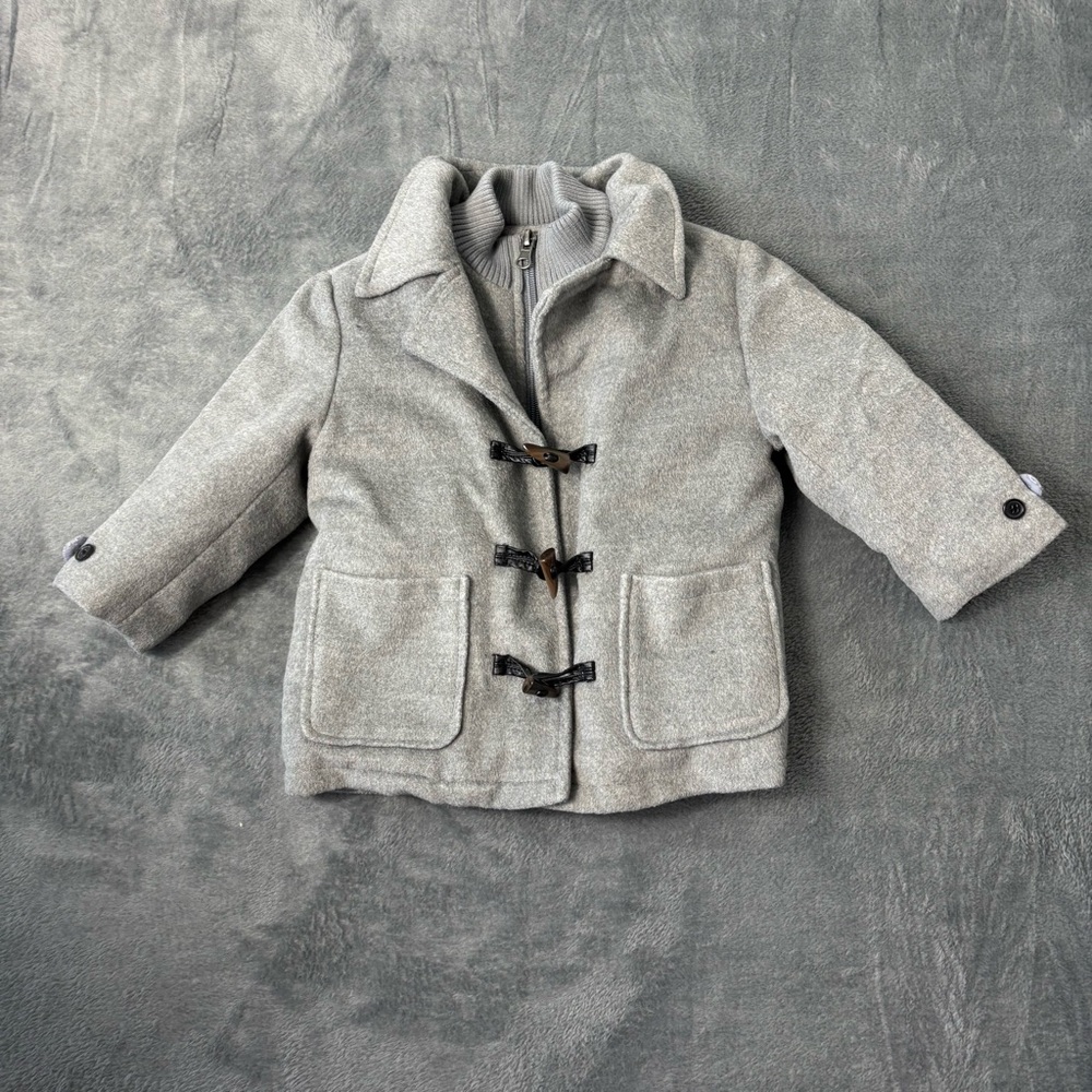 Andy & Evan Gray Zip‎ Front & Toggle Closure Pea Coat size  12- 18 months